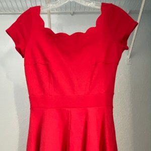 LULU'S Bright Red Cap Sleeve & Bodice Dress Zip Close S Made in USA